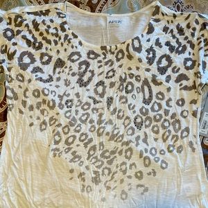White leopard short sleeve shirt.